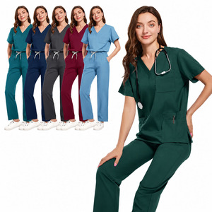 Women's Medical <b>Scrub</b> <b>Set</b> V-Neck Nursing Uniform Quick Dry Healthcare Workwear Hospital Clinic <b>Scrub</b> Top and Pants <b>Set</b> - Product Image 4