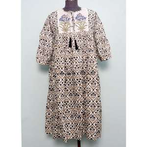 Robe longue florale à franges pour femme, 100 % coton, style vintage évasé, pour événements formels, taille naturelle, écologique, vente en gros - Product Image 1