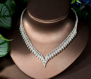 Gold Plated Tibetan Silver <b>Bridal</b> <b>Jewelry</b> <b>Set</b> Moissanite Necklace Earrings Ring Bracelet Wedding Party Wear for Women - Product Image 1