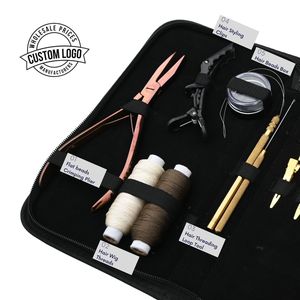 New Hair Extension Tools Kit Flat Beads Crimping Plier Pulling Hook Threading Loop Tool Wig <b>Thread</b> Curved Needle Styling Clips - Product Image 3