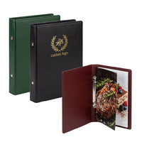 Couverture de livre en cuir PU durable, couverture de menu personnalisée avec reliure à anneaux, logo embossé pour restaurant