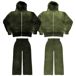 Unisex Gray Tracksuit Full <b>Zip</b> <b>Hooded</b> Polka Dot Print Midweight Polyester Regular Fit Side Pockets Autumn Casual - Product Image 6