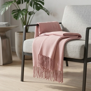 Plain Throw Pink Woven Soft Fabric Solid Long Lightweight Decorative Throw <b>Blanket</b> Home Textile Scarves <b>Shawls</b> Sofa Bed Coverlet - Product Image 4