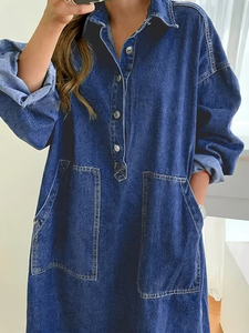 2026SS Women's Vintage Distressed Denim Jacket Loose Casual Slit Large Pocket <b>Button</b> 100% Cotton Daily & Weekend Use - Product Image 5