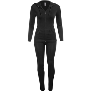 Survêtement à capuche pour femme 2026, noir uni, avec fermeture éclair intégrale, respirant, en Spandex et Polyester, idéal pour l'automne, en vente en ligne - Product Image 1
