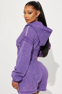 Top Selling Women Washed High Quality Hooded Crop Sweatshirt Set With Drop Shoulder Style Women's Casual Wear Hoodies - Product Image 2