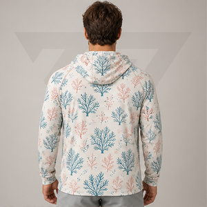 Custom <b>Coral</b> Branch Print Hooded Fishing Shirt Long Sleeve Quick Dry UPF 50 Unisex Performance Fishing Hoodie - Product Image 4