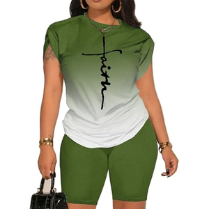 Conjunto de Dos Piezas de Camiseta Holgada Informal para Mujer y Pantalones Cortos, Ropa de Salón a la Moda - Product Image 1