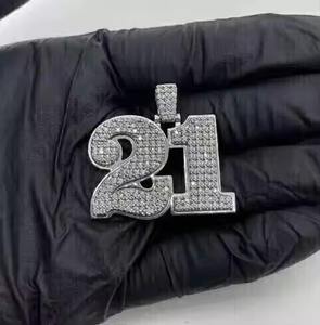 Colgante de Moissanita Real de Corte Redondo de 3.10Ct, Chapado en Plata 925, con Número Personalizable, Colgante o Amuleto de Diamantes para Fiestas - Product Image 2