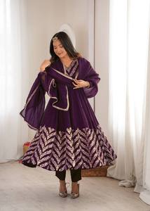<b>Women</b> Purple Cotton Anarkali Suit Set With Dupatta Ethnic <b>Party</b> <b>Wear</b> - Product Image 2