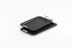 Matte <b>Black</b> Serving <b>Tray</b> Set Rectangular Metal <b>Decorative</b> Platter Green Resin Handle Coffee Tea Food Serving <b>Tray</b> 2 Piece - Product Image 2