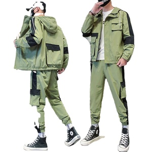 Calle desgaste de los hombres 2 piezas traje de moda Patchwork bolsillos chándal sudadera camisetas de los hombres caen conjuntos - Product Image 1