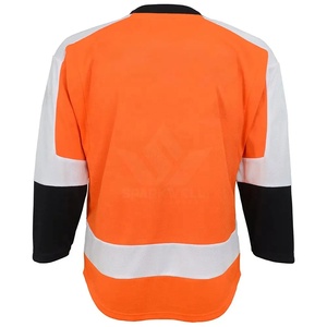 Maillot de hockey sur glace personnalisé orange uni, col en V, manches trois-quarts, impression sublimée sur le devant, respirant, 100% polyester, adulte unisexe - Product Image 2