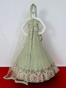 Traditionnel ethnique indien et pakistanais adultes mariage Saree robe multi-resham travail séquence Net fleur brodé Lehenga Choli - Product Image 3