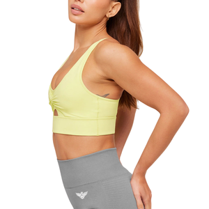 Conjunto Deportivo Transpirable Verde Lima para Mujer: Sujetador Deportivo y Shorts de Ciclismo de Cintura Alta Grises, Ropa Deportiva sin Costuras Delanteras para Gimnasio, Fitness y Yoga - Product Image 4