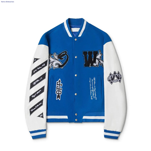 แจ็คเก็ต Varsity Letterman ปักลาย แจ็คเก็ตเบสบอลทรงบอมเบอร์ ตัวเสื้อทำจากผ้าขนสัตว์ แขนเสื้อทำจากหนัง สไตล์วิทยาลัย แฟชั่นสตรีทแวร์ - Product Image 4