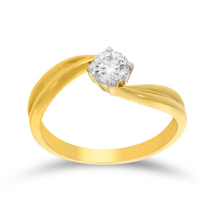 Bague de fiançailles élégante en or jaune avec diamant solitaire pour femme, coupe ronde brillante, bague de mariage minimaliste - Product Image 1