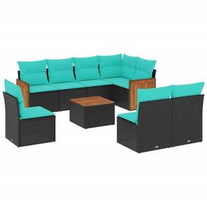 Set di divani da giardino in polyrattan nero da 9 pezzi con cuscini, mobili da giardino - Product Image 2