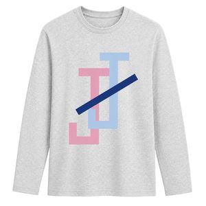 Gray JJ Logo Embroidered Long Sleeve Crew Neck Shirt Lightweight Casual <b>Top</b> with Ribbed Cuffs for Custom Team and Group Apparel - Product Image 1