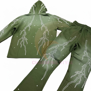 Ensemble de jogging vintage personnalisé unisexe avec sweat à capuche zippé délavé à l'acide et pantalon de survêtement évasé à jambe droite - Product Image 4