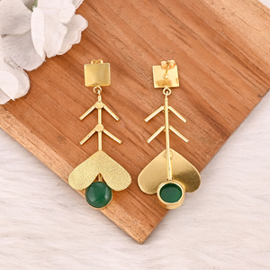Stylish Green <b>Onyx</b> Gemstone Gold Plated Brass <b>Earrings</b> Handmade Jewelry for Women Wholesale Lot 10 Pairs - Product Image 5