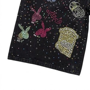 Nuevos Shorts de Mezclilla de Alta Calidad para Hombre con Logotipo Bordado Personalizado y Pedrería, Shorts Casuales de Estilo Urbano para Verano, para Actividades al Aire Libre - Product Image 6