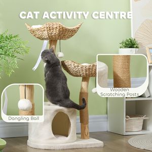 Albero per Gatti Moderno da 37 Pollici con Tiragraffi in Legno, Cuccette, Cuscini e Kit Anti-Ribaltamento, Inclusi Palline Giocattolo - Product Image 3
