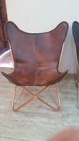 Fauteuil papillon en cuir avec pieds en métal, pliable, moderne, pour salon