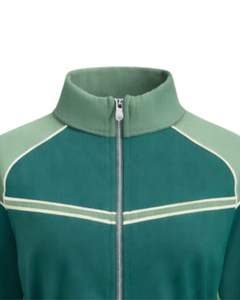 Chaqueta deportiva corta Green Sage para mujer, con cremallera, para gimnasio, fitness, ropa deportiva, con rayas en contraste, proveedor OEM. - Product Image 5