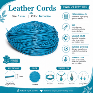 Premium Turquoise <b>Leather</b> Cord 1mm Thickness | Thin Round Genuine <b>Leather</b> String for Jewelry Making, Necklace & DIY Crafts - Product Image 5