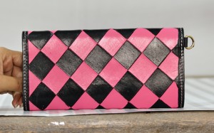 Women's Genuine Leather Long Clutch <b>Wallet</b> With Pink Black Diamond Geometric Pattern Handmade Fold Closure Fashion Clutch <b>Wallet</b> - Product Image 5