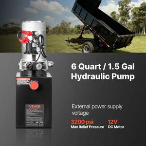Unité hydraulique à simple effet de 6 quarts, pression de sécurité maximale de 3200 PSI, débit de 0,91 GPM, pompe 12 V CC, réservoir en métal, remorque - Product Image 2