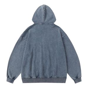 Sweat à capuche pour homme bleu ardoise délavé à l'acide, en polaire doux, coupe ample, durable, vente en gros, mode urbaine, respirant - Product Image 2