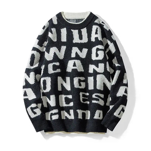 Pull en laine/acrylique tricoté pour homme, uni, à manches longues, coupe classique, respirant, séchage rapide, noir et blanc - Product Image 1