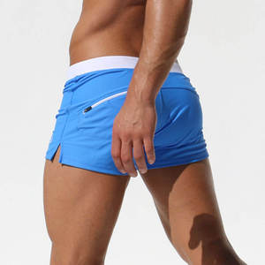 Men's Solid Blue Quick Dry Swim Trunks Mid Waist Elastic Waist <b>Short</b> Length Beach Swim <b>Shorts</b> with <b>Zipper</b> Pocket - Product Image 2