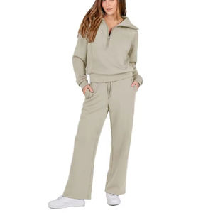 Conjuntos deportivos de dos piezas para mujer con logotipo personalizado, sudaderas con capucha de tela de algodón, ropa de gimnasio transpirable, chándales para mujer - Product Image 2