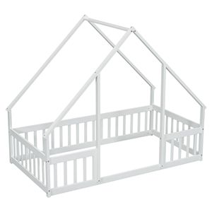 Letto a castello bianco a forma di casetta in legno con sponde di sicurezza per bambini - Product Image 1