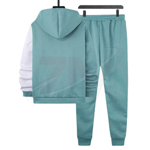 Ensemble de survêtement de luxe personnalisé avec logo imprimé, couleur turquoise, à capuche et pantalon, imprimé color block, tenue décontractée avec cordon de serrage - Product Image 2