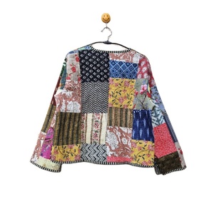 Indian Handmade Vintage Cotton Short <b>Quilted</b> <b>Jacket</b> for Women Unique Winter Outwear Stripe Printed Patchwork <b>Patterns</b> - Product Image 6