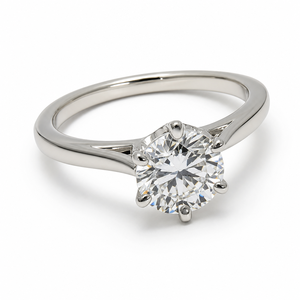 Bague en or blanc plaqué rhodium avec diamant solitaire rond taille brillant certifié IGI pour mariage, fiançailles, anniversaire, fête - Product Image 1