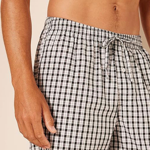 Pantalon de pyjama décontracté pour homme en coton léger à carreaux, taille élastique avec cordon de serrage, respirant, longueur intégrale, idéal pour l'été - Product Image 2