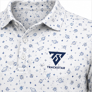 Trackstar Men's <b>White</b> Blue Celestial Planet Print <b>Polo</b> Shirt Short Sleeve Button Collar <b>Golf</b> Shirt Custom Logo - Product Image 4