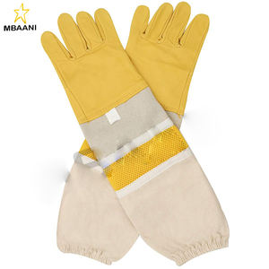 Guantes Profesionales de Piel de Cabra para Apicultura con Mangas Protectoras Largas de Lona Ventilada y Puños Elásticos - Product Image 1