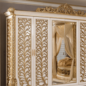 Armario de Madera de Caoba Ecológico y Duradero con Diseño Antiguo Europeo Clásico, Puertas de Madera Maciza Talladas con Hoja de Oro y Acero Inoxidable - Product Image 2