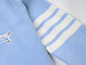 Women's Light Blue V-Neck Cardigan With Dog Embroidery And White Trim Preppy Style Full Sleeve Knitted Sweater - Product Image 6