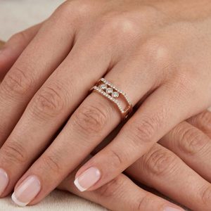 Rose Gold Plated Cocktail <b>Ring</b> With <b>Crystal</b> Rhinestones Geometric Design Women Minimalist Everyday Wear - Product Image 4