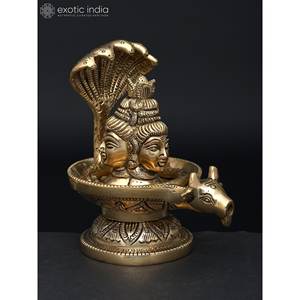 Pequeña estatua de latón Nandimukh Shivalingam de 5 \ "con 3 caras de Shiva escultura obra de arte - Product Image 4