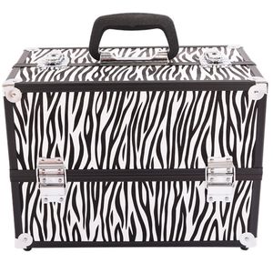 Valigetta per Trucchi in Alluminio con Strisce Bianche a Zebra, Resistente e Impermeabile, con Manico per Cosmetici - Product Image 6