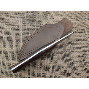 Couteau à lame fixe en acier Damas fait main avec manche en bois et étui en cuir pour activités de plein air et usage utilitaire - Product Image 2