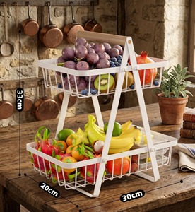 Panier à fruits et légumes à 2 niveaux en métal blanc pour le rangement des collations et des courses, et la présentation des produits frais de l'Inde - Product Image 5